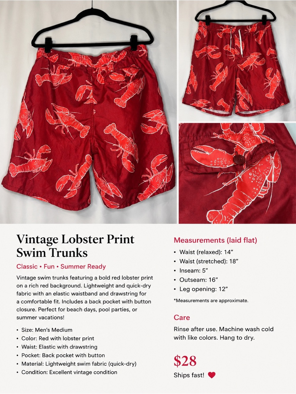 Men's Red Lobster Print Swim Shorts